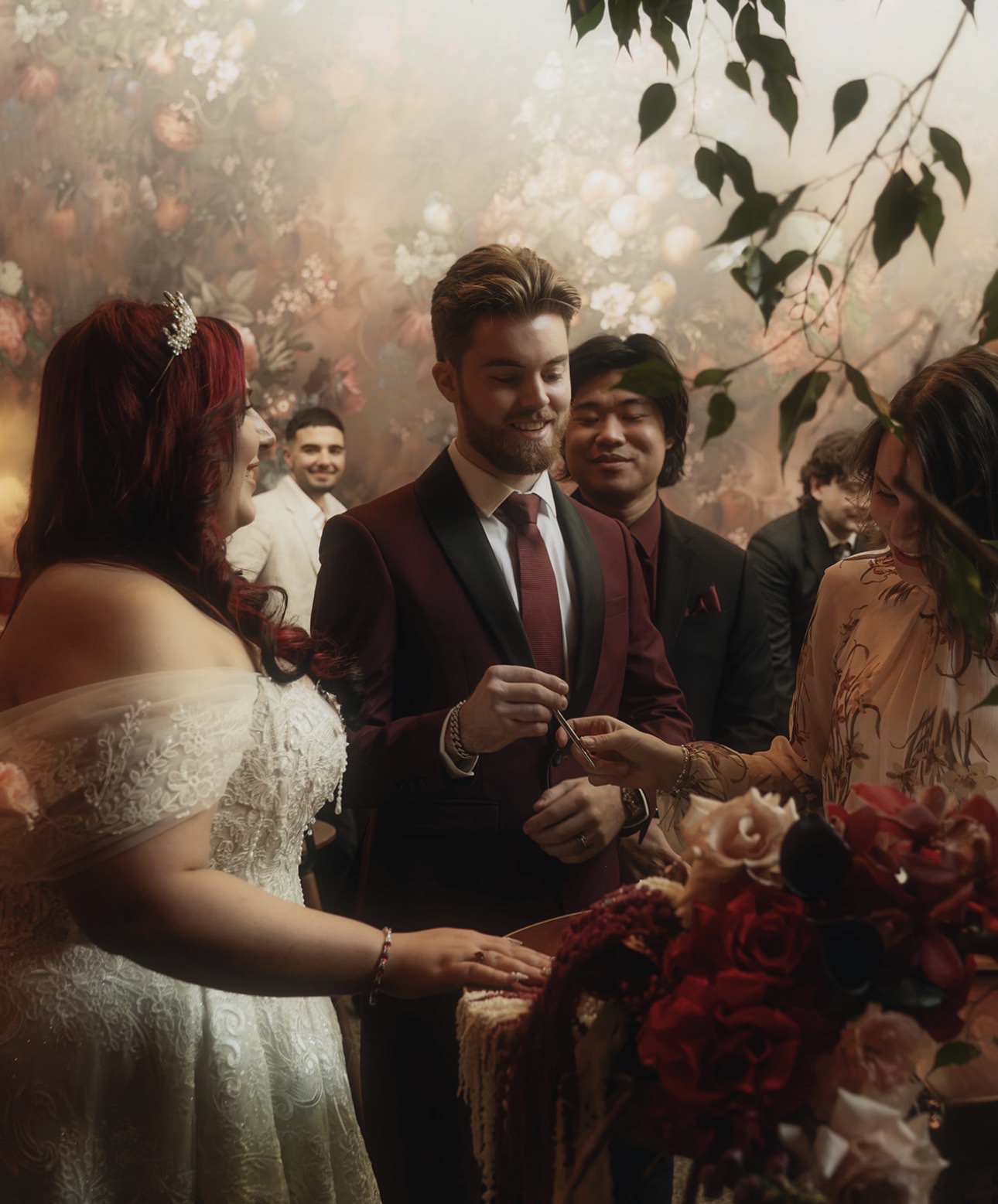 Lauchlan and Alex exchanging rings at their Rupert on Rupert wedding