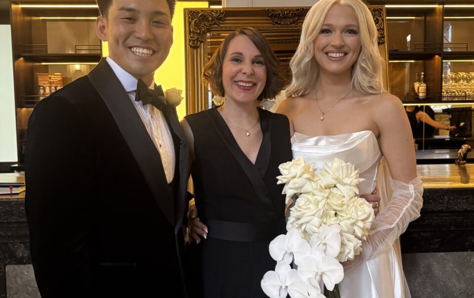 Louisa and Singkik with Melbourne wedding celebrant Charis White at The Trust