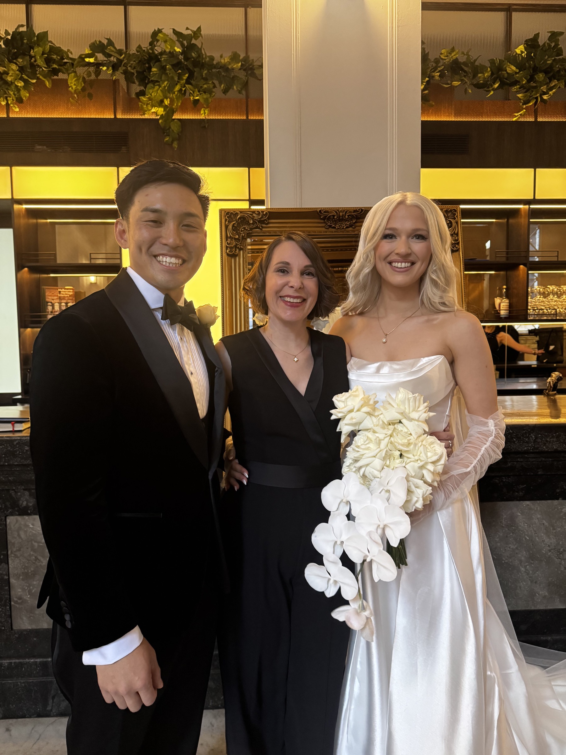 Louisa and Singkik with Melbourne wedding celebrant Charis White at The Trust