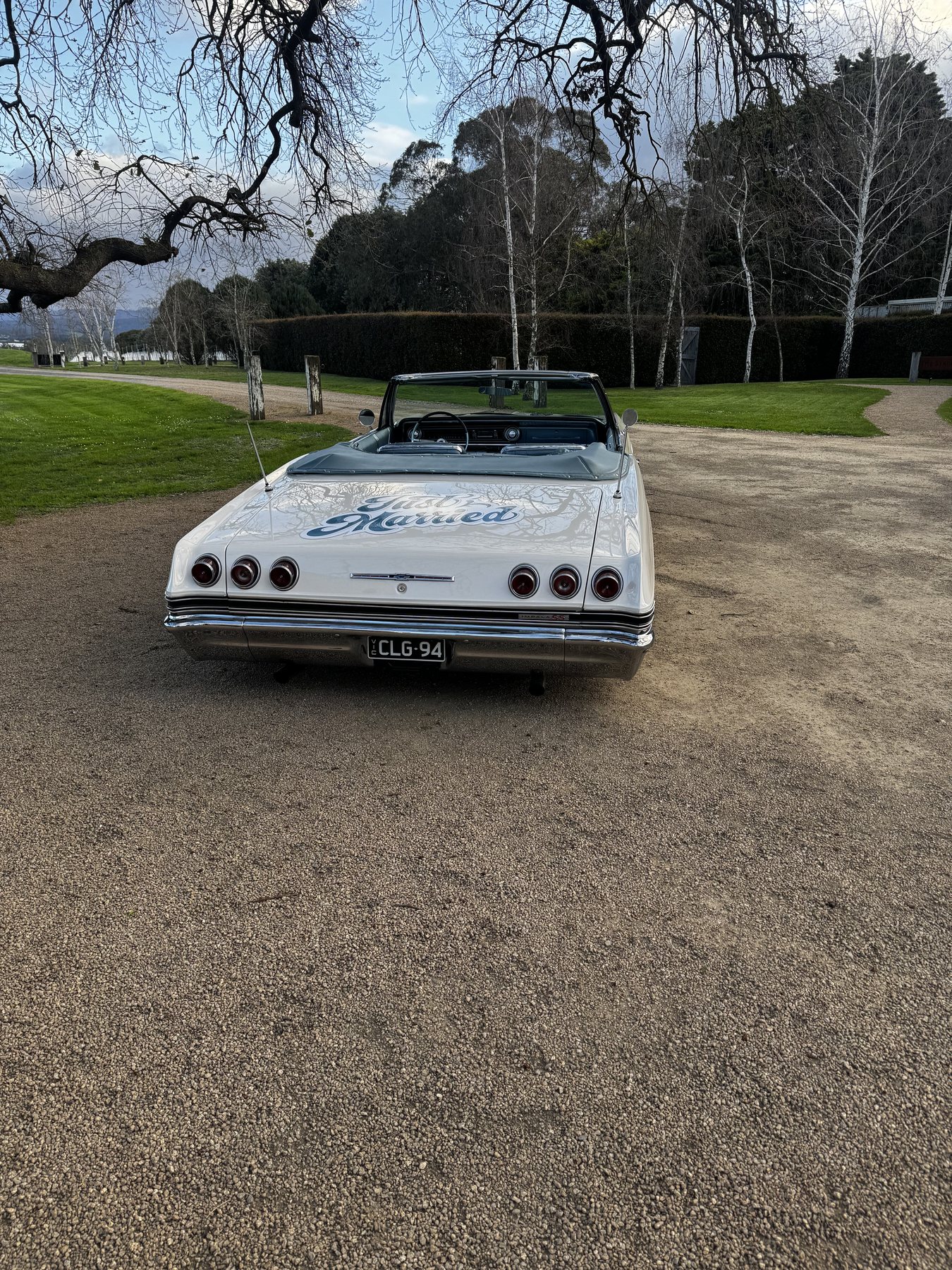 White classic wedding car by Nine 4 Classics in the Yarra Valley