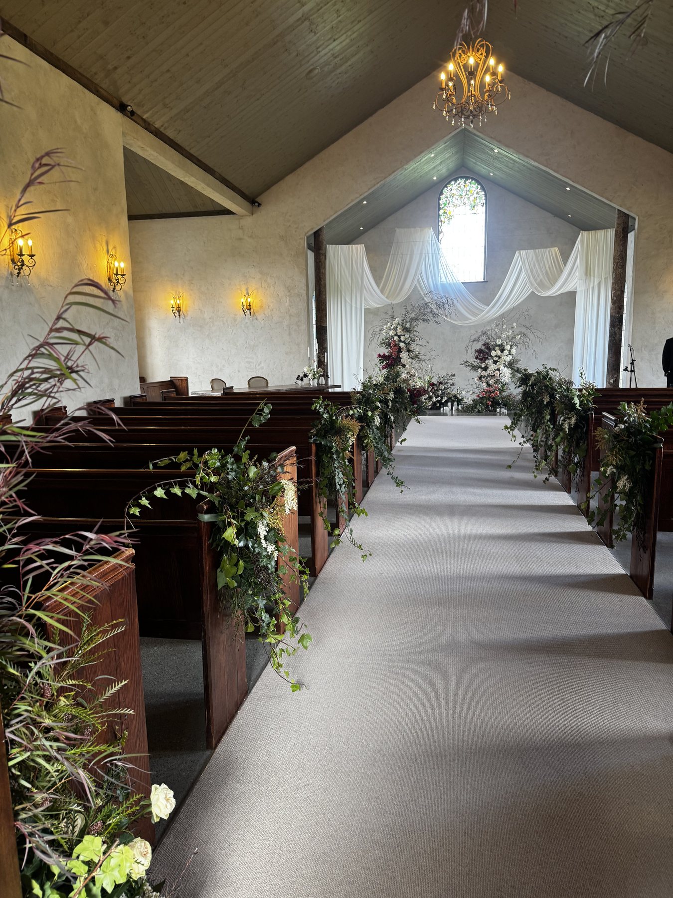 Chapel aisle prepared for a Stones of the Yarra Valley wedding ceremony
