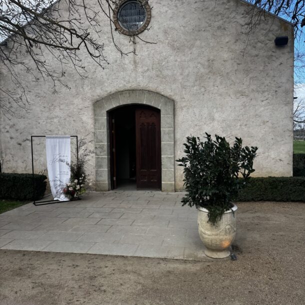 Stones of the Yarra Valley chapel prepared for Emma and Fletcher’s wedding in Coldstream