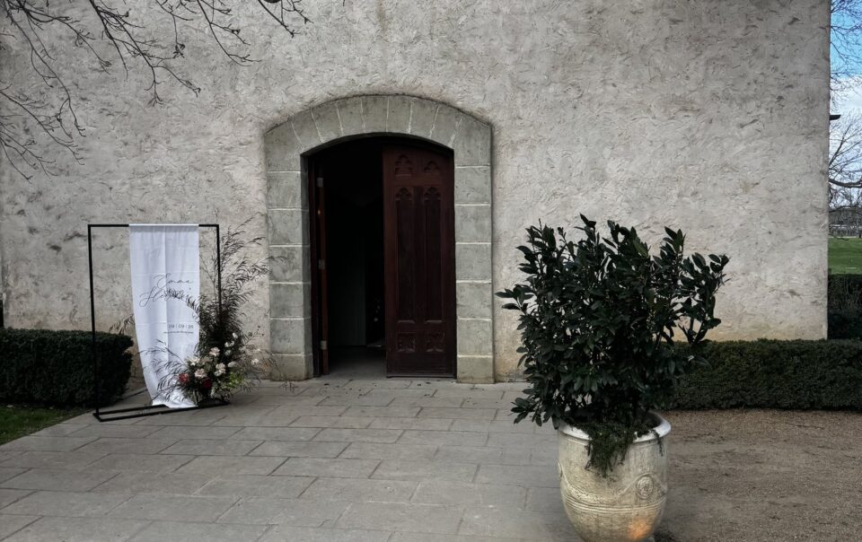 Stones of the Yarra Valley chapel prepared for Emma and Fletcher’s wedding in Coldstream